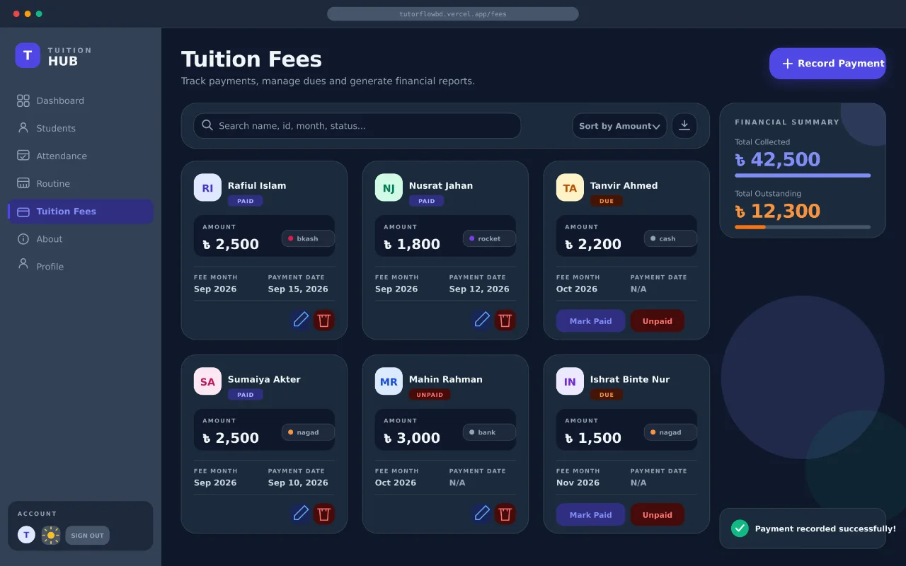 Fee Management Screen